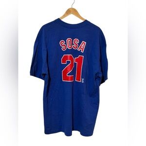 NWOT Men's Majestic XXL Sammy Sosa Chicago Cubs Short Sleeve Blue Tee Shirt